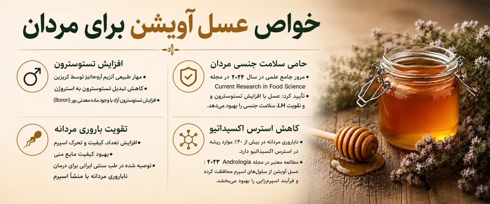 خواص عسل آویشن اصل برای آقایان